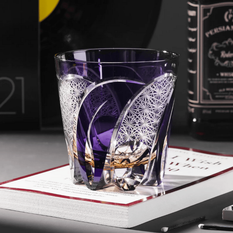 Verre à Whisky en Cristal Violet Taillé à la Main