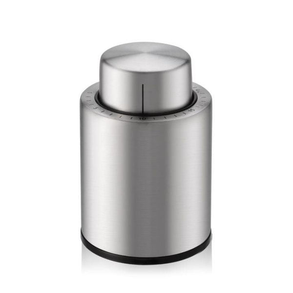Bouchon de vin sous vide en acier inoxydable, accessoire vin moderne sur fond blanc