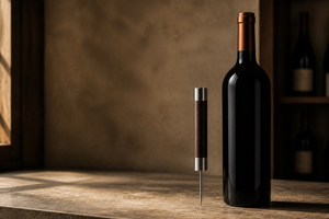 Tire-bouchon ? pompe ? air pr?s d'une bouteille de vin