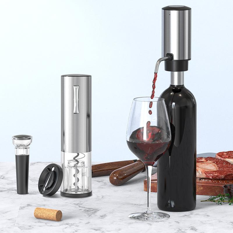 Tire bouchon électrique rechargeable 5 en 1 avec accessoires inclus sur fond blanc