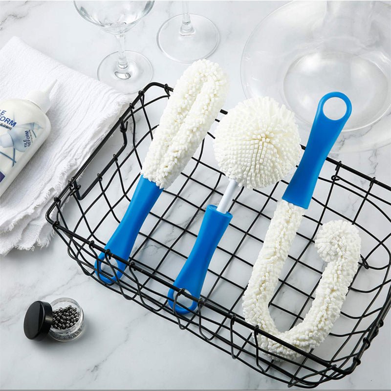 Brosse flexible 3 pièces pour nettoyer carafe a decanter et verres, poils doux