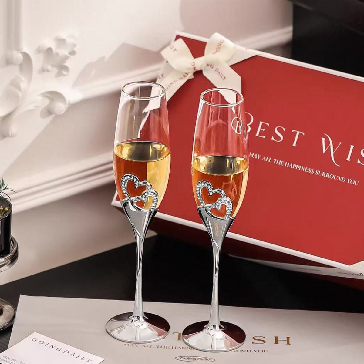 Coffret Vin 2 Verres à Vin pour Mariage, Saint-Valentin - Wior