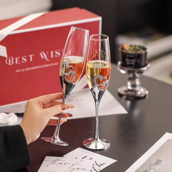 Coffret cadeau vin avec 2 verres à vin élégants pour mariage et Saint-Valentin