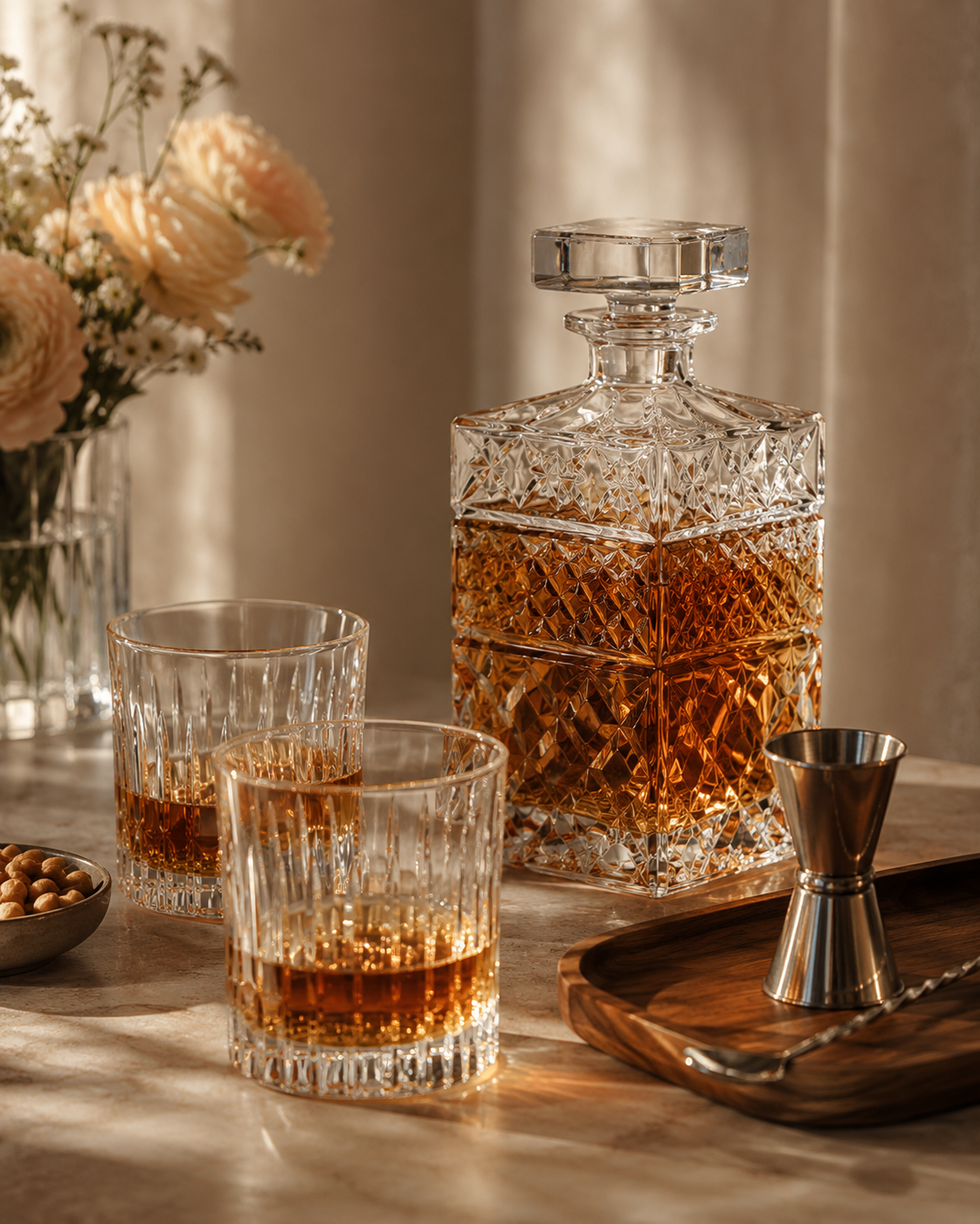 Carafe à whisky en cristal taillé avec verres tumbler, service à whisky de luxe